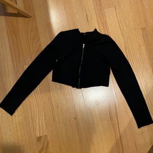 Black Long Sleeve Zip Crop Top